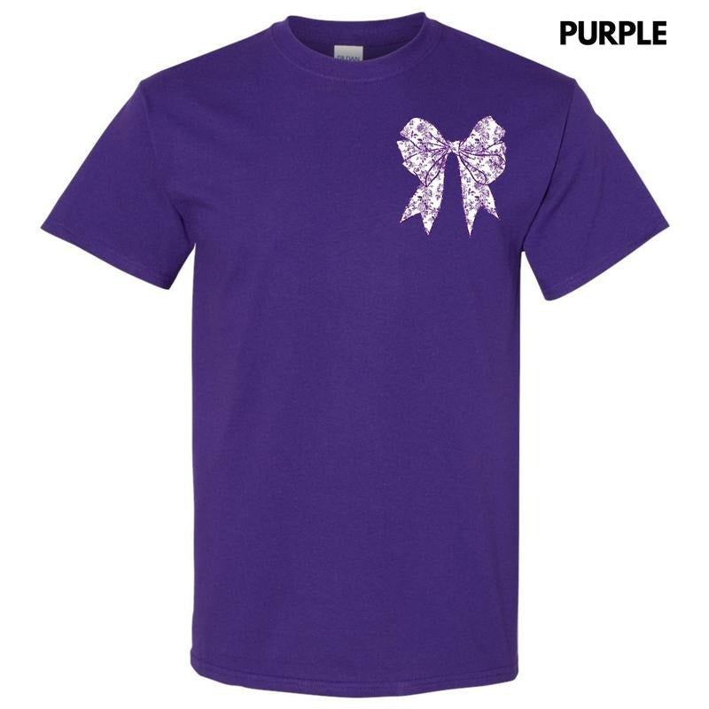 Pocket Size -Purple Floral Bow Gildan Short Sleeve T-Shirt 'NLB' Hoodie, Sweatshirt | RetroVerseTees.com