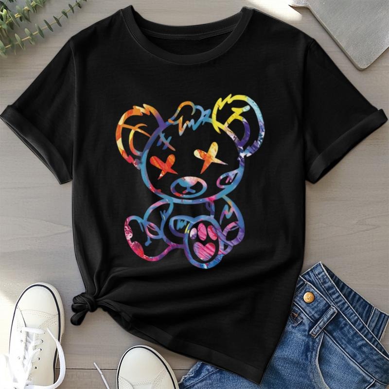 Pocket monsters Outfits Men'WB shield Cartoon Bear Print Round Neck Graphic Tee, Summer TNF, Streetwear Graphic Tees,...