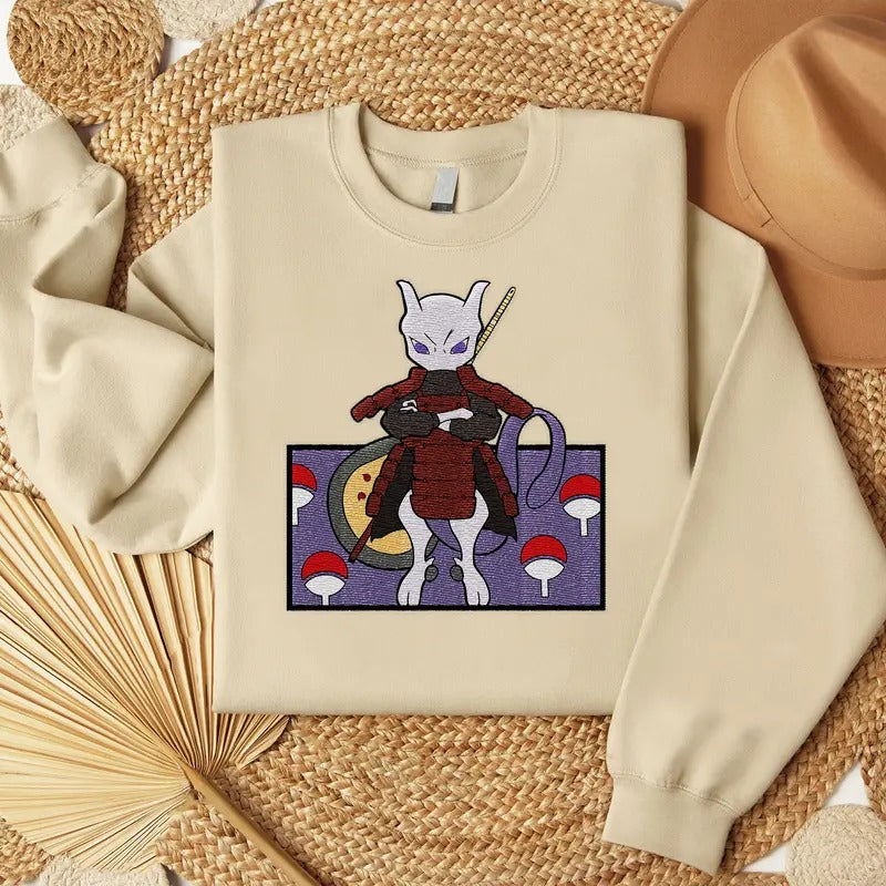 Poke Mew2 Madara Embroidered Shirt, Anime Embroidered Sweatshirt, Manga Shirt, Gift For Fan Hoodie | RetroVerseTees.com