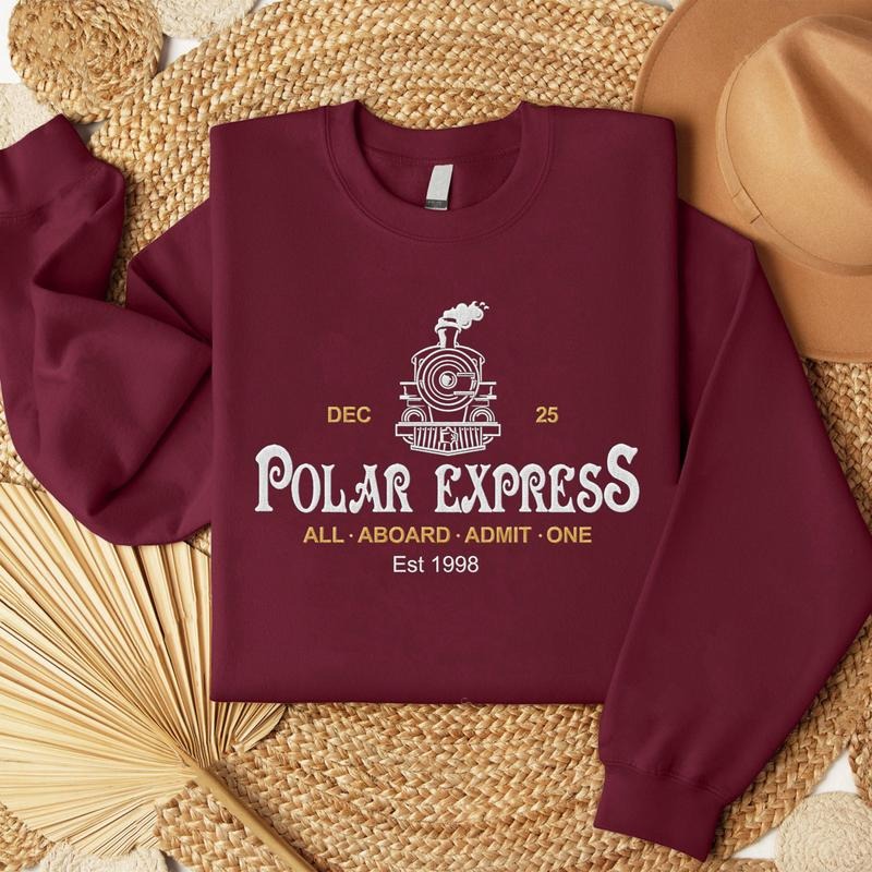 Polar Express Embroidered Sweatshirt, Christmas North Pole Gifts, Trending Xmas Tee Hoodie | RetroVerseTees.com