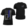 Police K-9 Unit Thin Blue Line Flag Front & Back Print Vertical Brushed Design T-Shirt Casual Classic Crewneck Menswear...