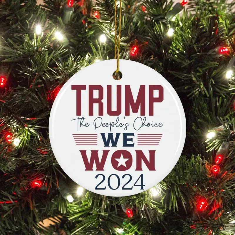 Political Ceramic Ornaments, Trump Holiday Decor, Double-Sided Republican Gift, Patriotic MAGA Keepsake Ornament...