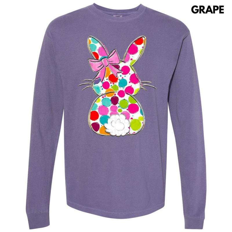 Polka Dot Bunny Long Sleeve Comfort Colors T-Shirt Hoodie, Sweatshirt | RetroVerseTees.com