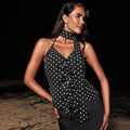 Polka Dots Halter Top Ruffle Backless Going Out Top with Scarf T-Shirts, Hoodie, Sweatshirt | RetroVerseTees.com