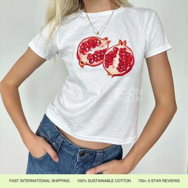 Pomegranate 90s Womens Graphic Baby Tee Aesthetic Tomato Girl Summer Vintage Fit Streetwear Hoodie, Sweatshirt