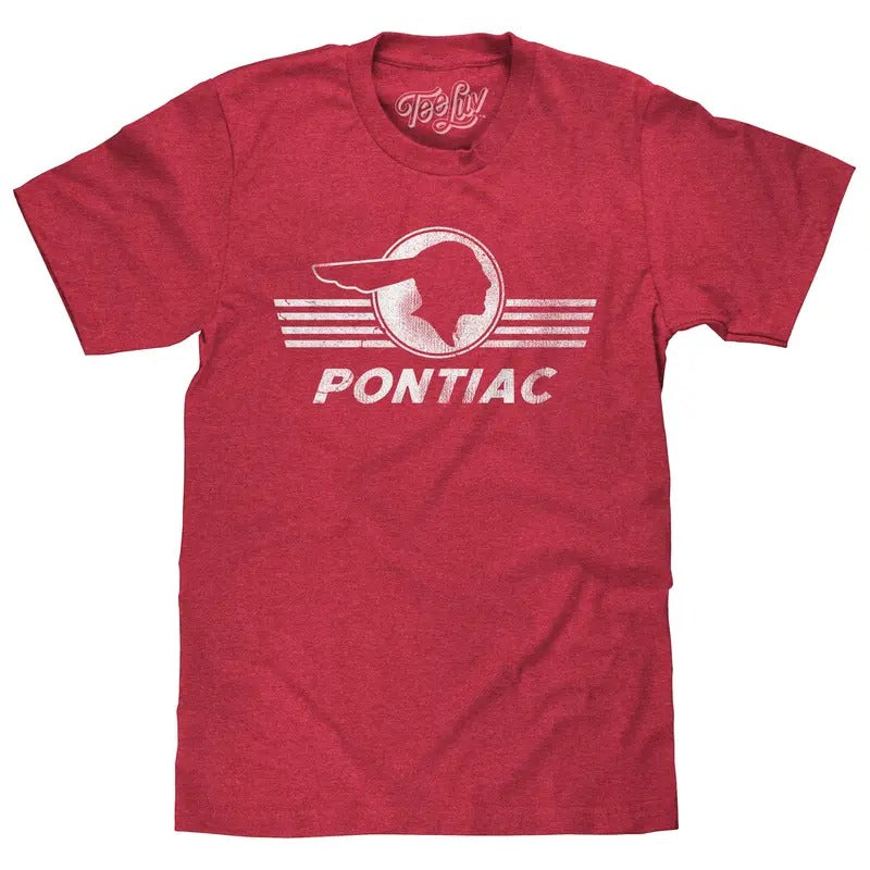 Pontiac Distressed Headdress Logo T-Shirt - Red Hoodie, Sweatshirt | RetroVerseTees.com