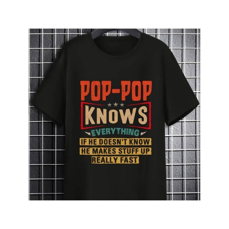 Pop Pop Knows Everything Funny TNF'WB shield Day Gift Black T-Shirt for Everyday Wear Hoodie, Sweatshirt | RetroVerseTees.com