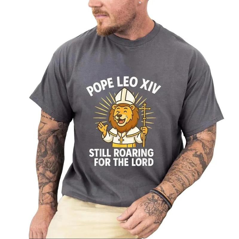 Pope Leo XIV Roaring Lion For TNF Lord T-shirt, Graphic Tees for Men Women Cotton Fabric Casual Crew Neck Short Sleeve...