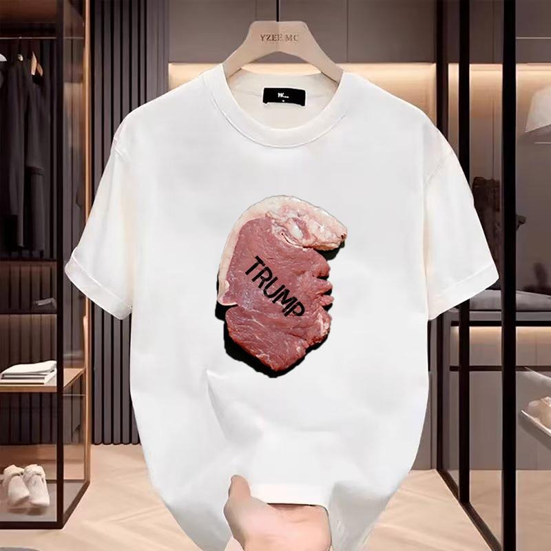 Pork Trump, loose round neck short sleeves, black, white, gray and sweatshirt Top Womenswear Embroidered Prints Summer...
