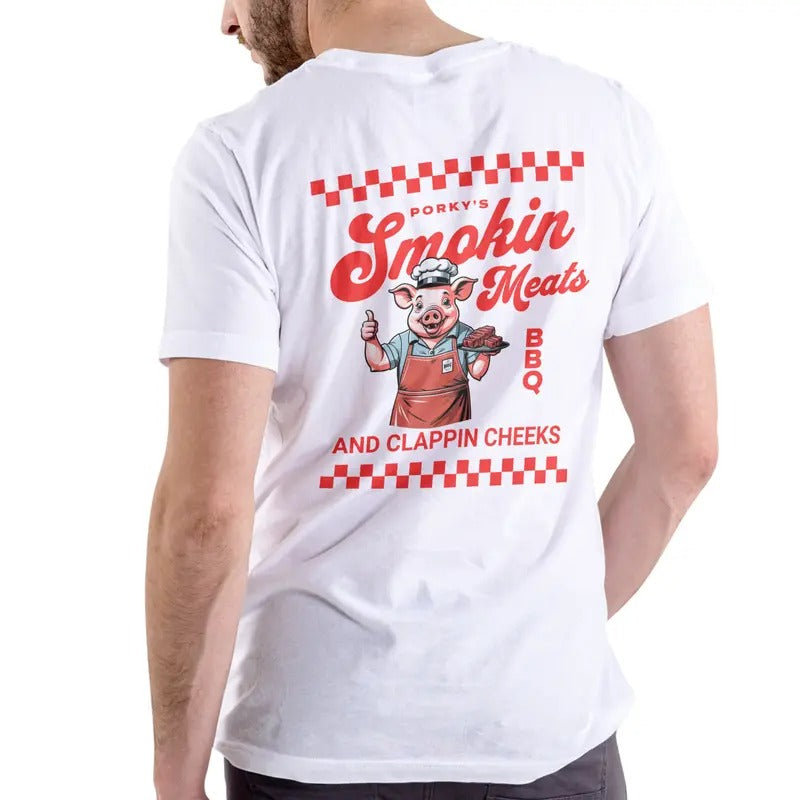 Porky's BBQ Smokin Meats and Clappin Cheeks T Shirt Breathable Casual Hoodie, Sweatshirt | RetroVerseTees.com