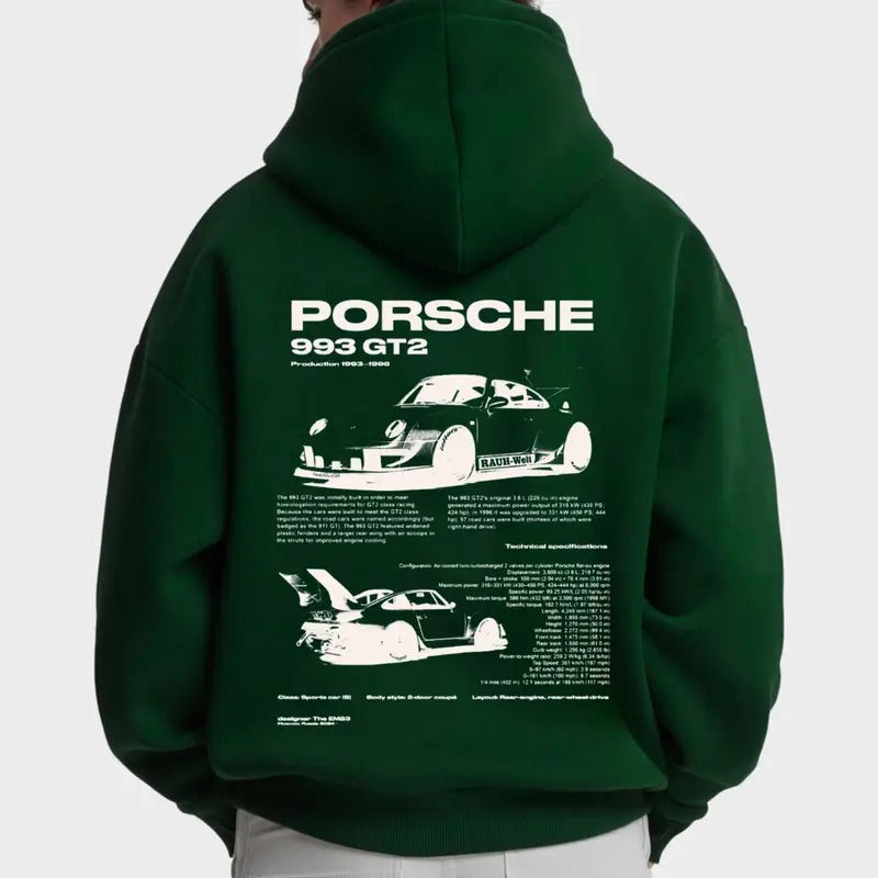 Porsche 993 GT2 Hoodie, Unisex, Menswear, Street Racing Shirt, Car Hoodie, Boyfriend Gift Sweatshirt | RetroVerseTees.com