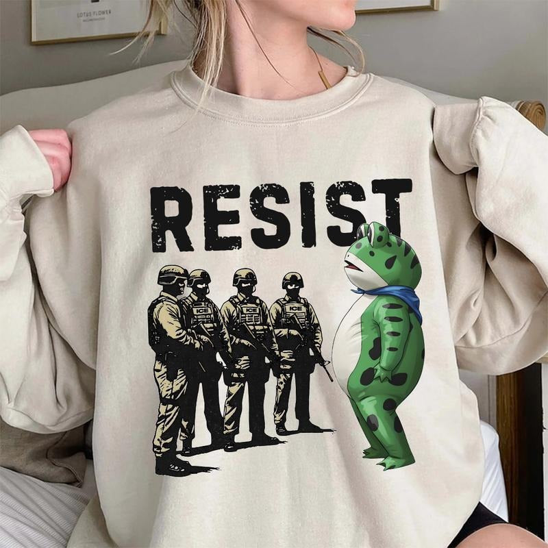 Portland Frog Resist Protest Sweatshirt, Anti Fascism Shirt, Anti Trump Graphic, vintage Activist Tee, I Stand with Frog...