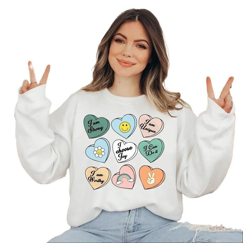 Positive Affirmations Sweatshirt, Teacher Valentine Sweatshirt for Women T-Shirts, Hoodie | RetroVerseTees.com