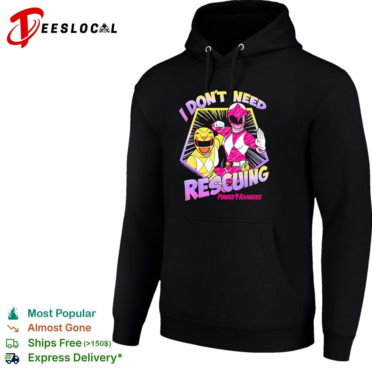 Power Rangers I Don’t Need Rescuing Yellow and Pink Rangers shirt