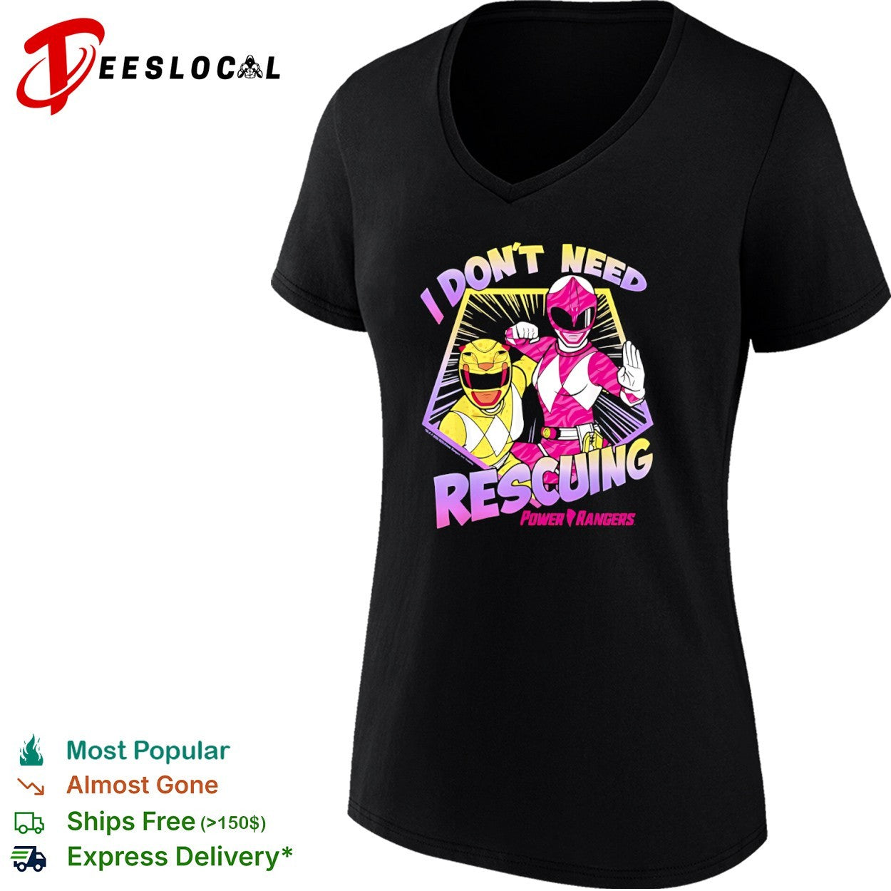 Power Rangers I Don’t Need Rescuing Yellow and Pink Rangers shirt