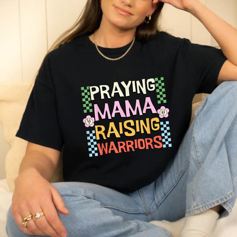 Praying Mama Raising Warriors0 TNF'WB shield Day Tee Pure Cotton Fabric Casual Streetstyle Crew Neck Short Sleeve T-Shirt...