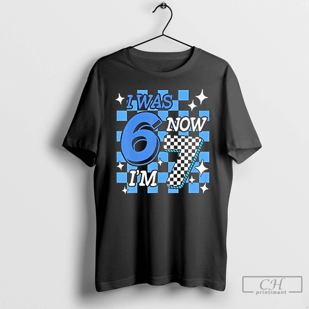 Premium Blue Checkered Birthday Boy I Was 6 Now Im 7 T-Shirts, Hoodie, Sweatshirt | RetroVerseTees.com