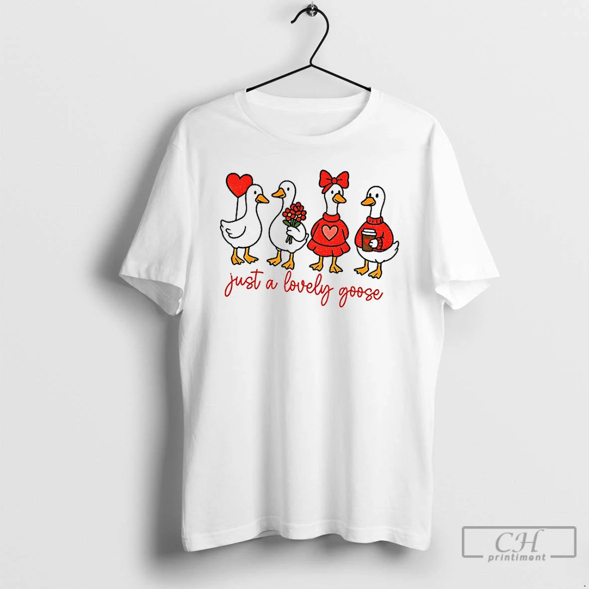 Premium Cute Lovely Goose Coquette Valentine Just A Lovely Goose T-Shirts, Hoodie, Sweatshirt | RetroVerseTees.com
