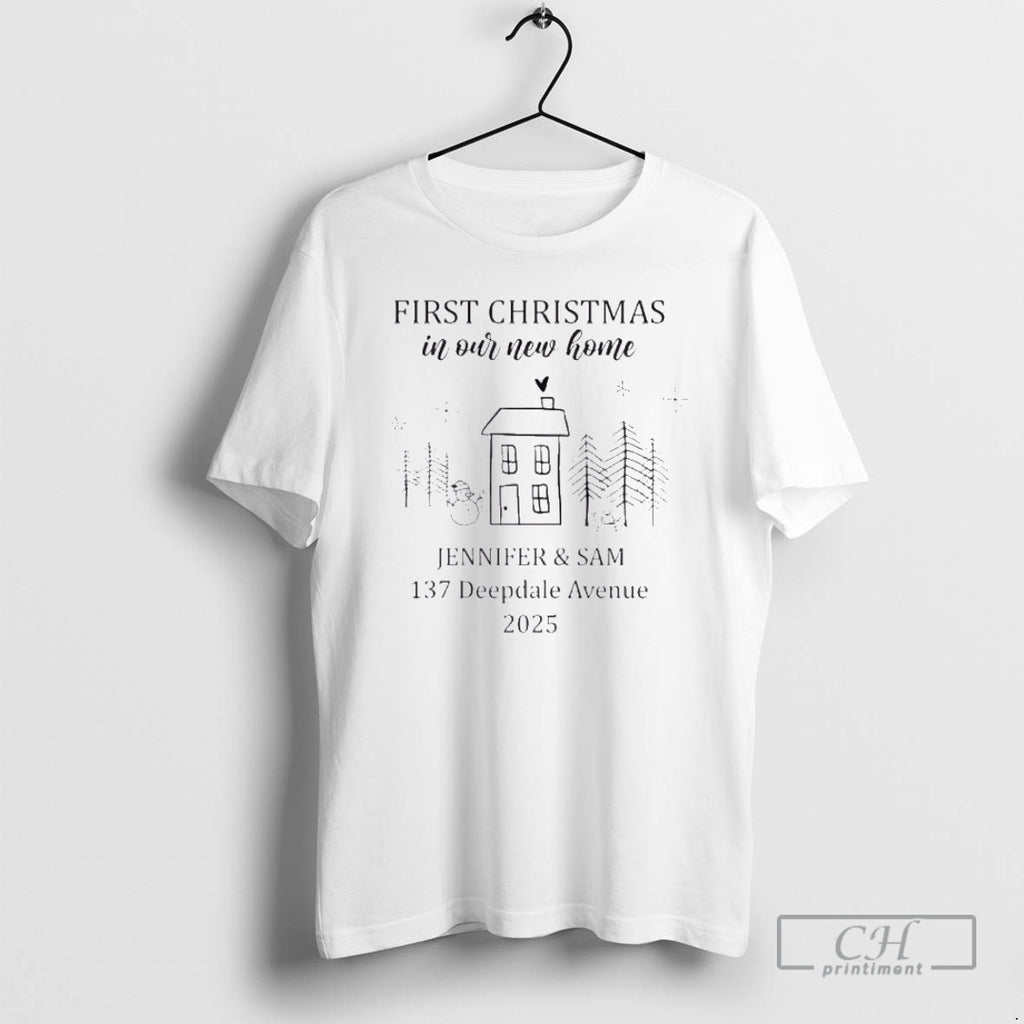 Premium First Christmas In Our New Home 2025 Personalized Ornaments White Shirt Sweater