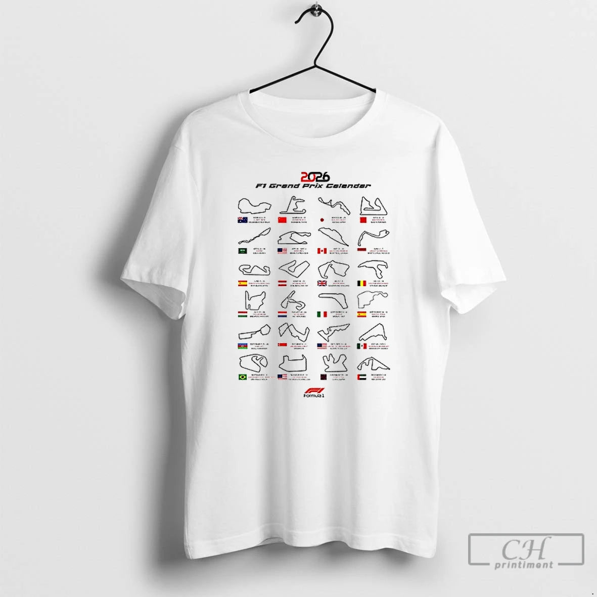 Premium Formula One 2026 Race Calendar F1 Grand Prix Schedule Dates Flag T Shirts Sweater Hoodie, Sweatshirt