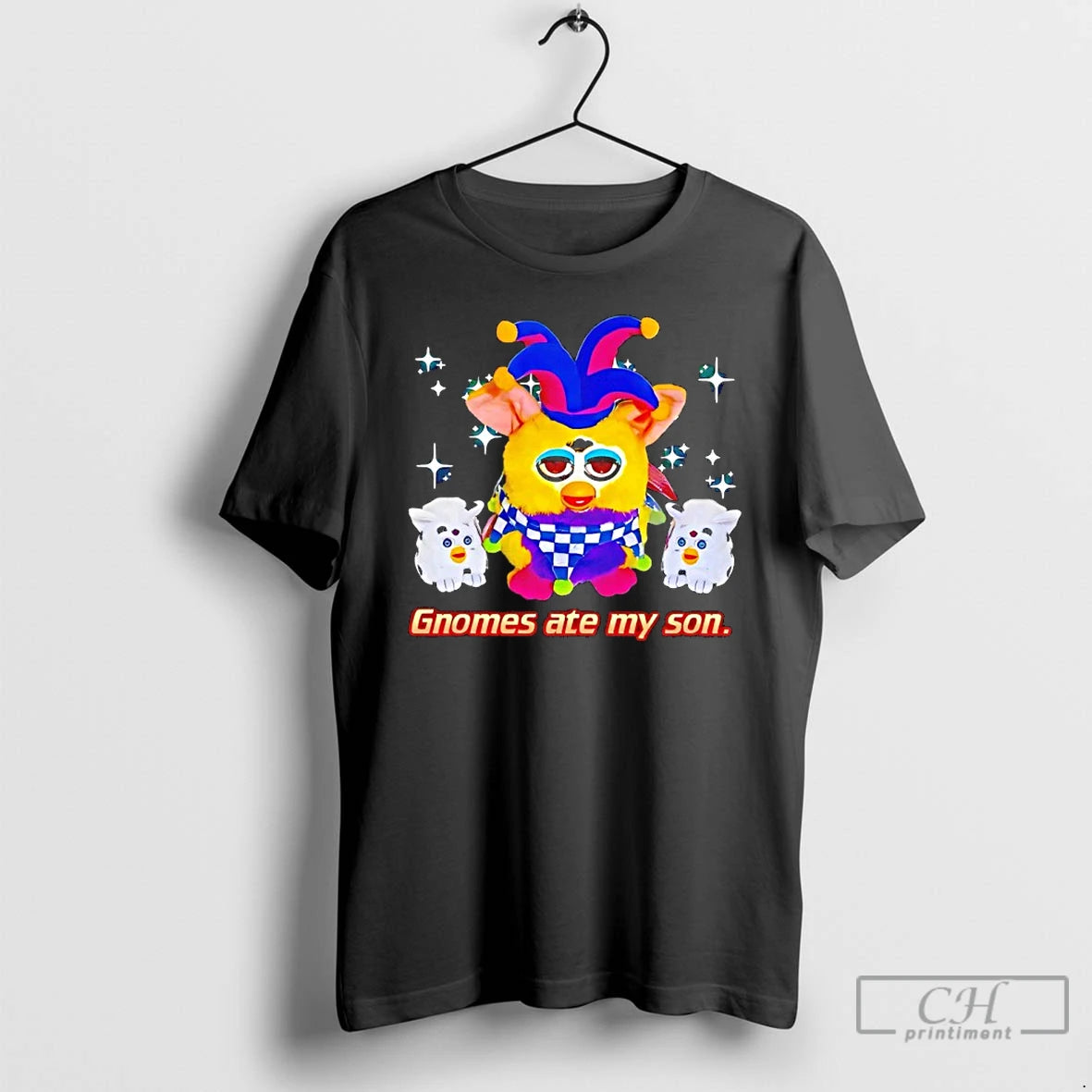 Premium Furby Jester Gnomes Ate My Son T-Shirts, Hoodie, Sweatshirt | RetroVerseTees.com