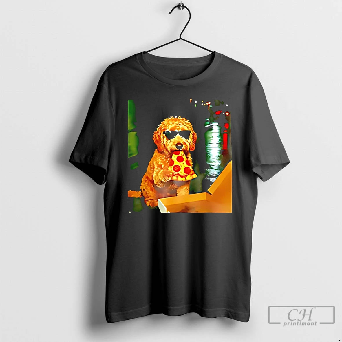 Premium Goldendoodle Eating Pizza Holding Glasses Meme T-Shirts, Hoodie, Sweatshirt | RetroVerseTees.com