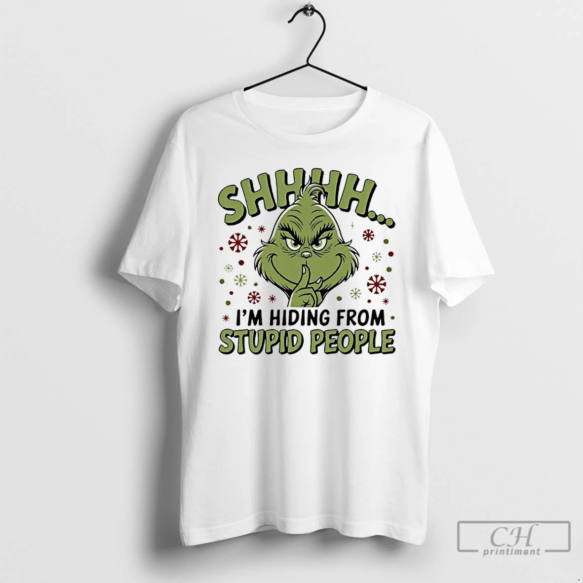 Premium Grinch Christmas Shhh Im Hiding From Stupid People T-Shirts, Hoodie, Sweatshirt | RetroVerseTees.com