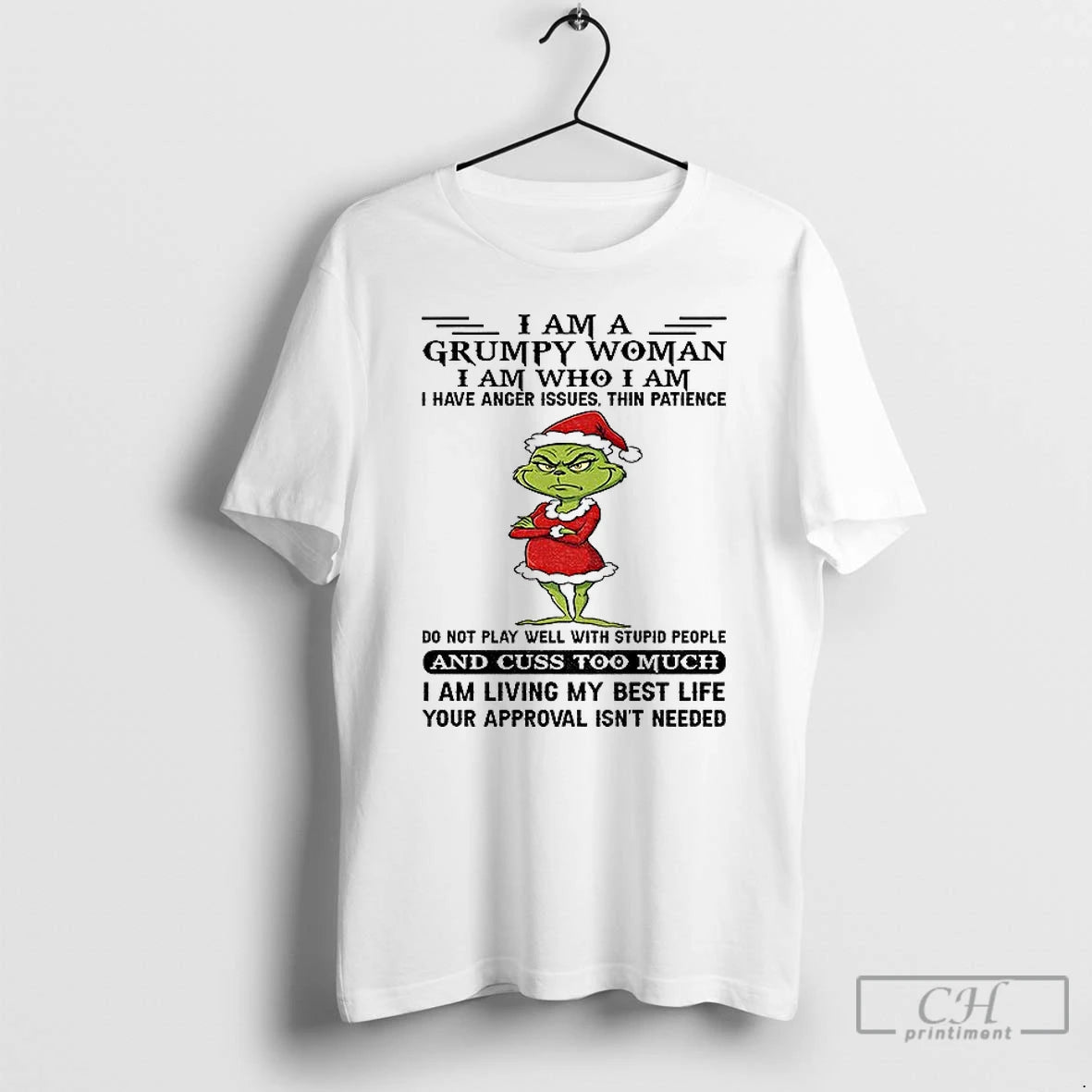 Premium Grinch Santa Hat I Am A Grumpy Woman Iamwhoiam I Have Anger Issues Thin T-Shirts, Hoodie, Sweatshirt