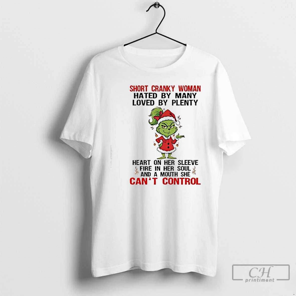 Premium Grinch Santa Suit Short Cranky Woman She Cant Control T-Shirts, Hoodie, Sweatshirt | RetroVerseTees.com