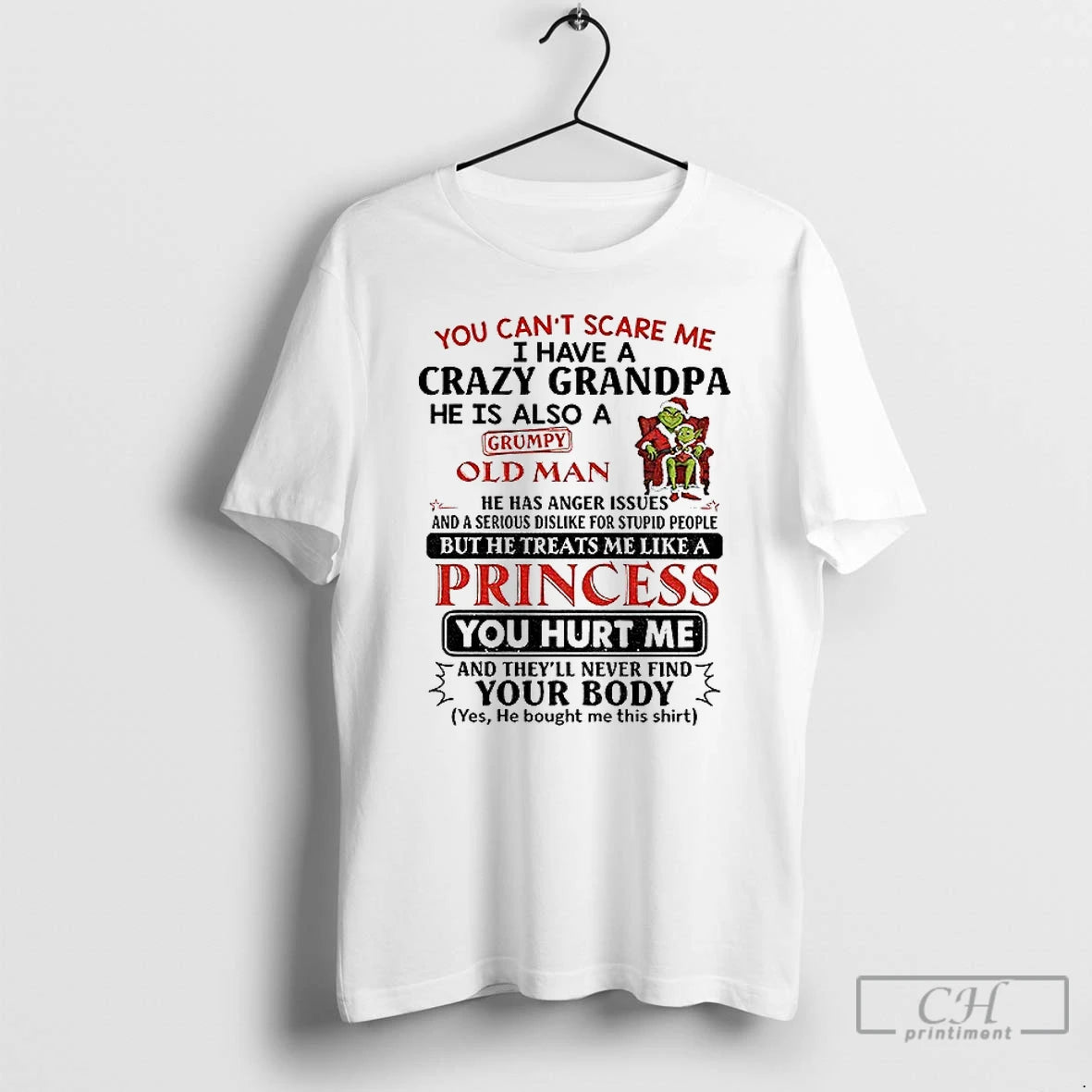 Premium Grinch Couple Santa You Cant Scare Me I Have A Crazy Grandpa He Is T-Shirts, Hoodie, Sweatshirt | RetroVerseTees.com