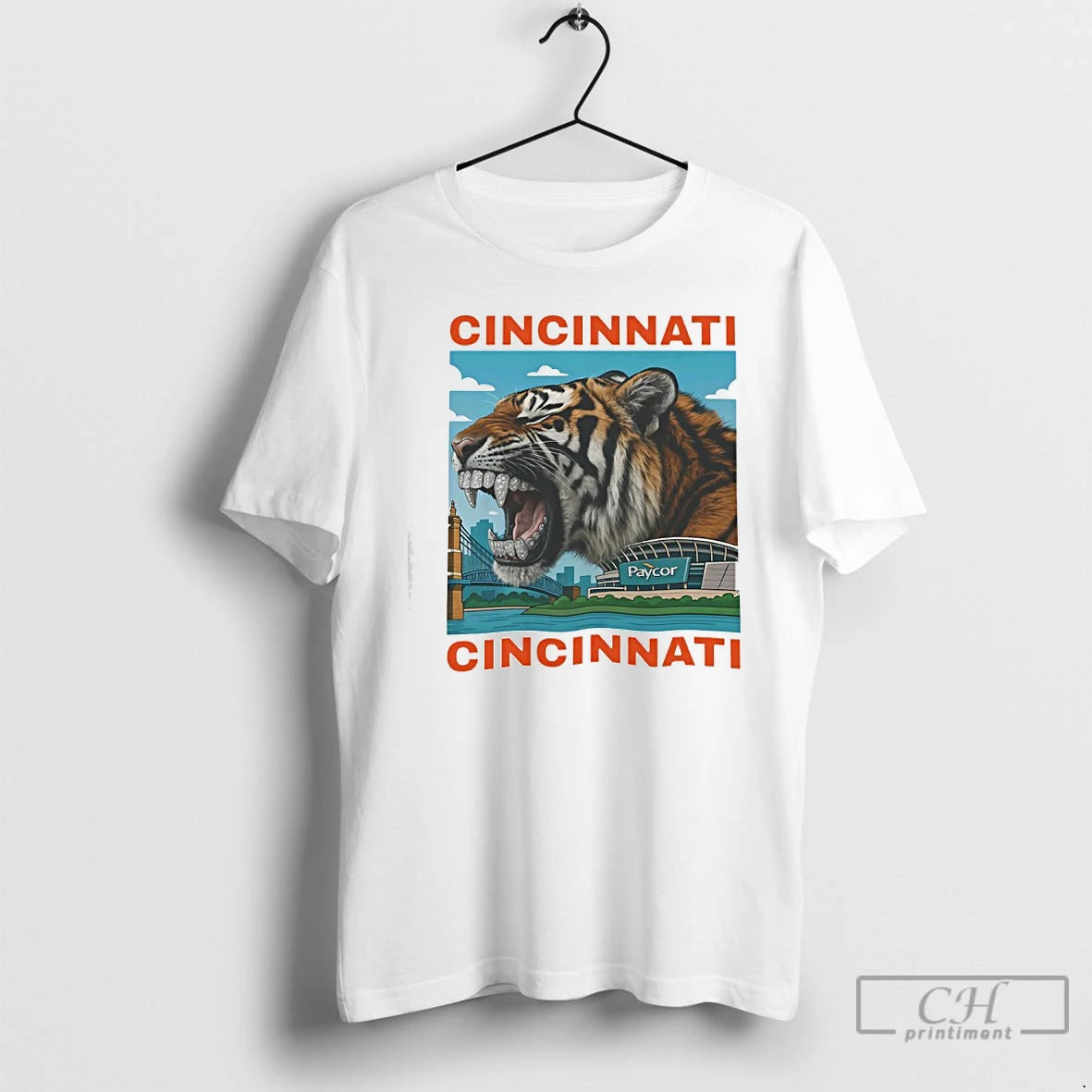 Premium Iced Out Grillz Cincinnati Tiger Graphic Roaring City Skyline T-Shirts, Hoodie, Sweatshirt | RetroVerseTees.com