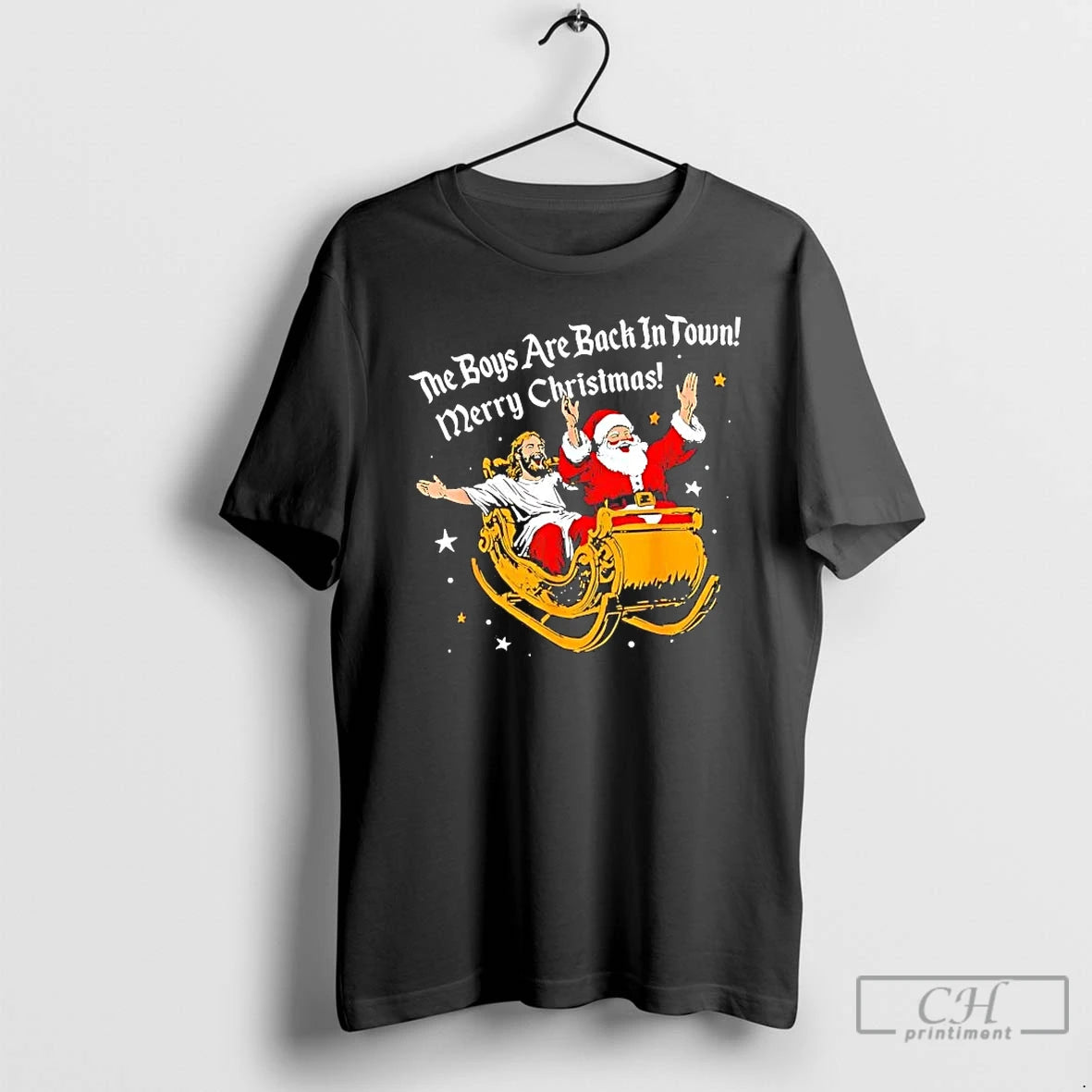 Premium Jesus And Santa Me Boys Are Back In Town Merry Christmas T Shirts Sweater Hoodie, Sweatshirt | RetroVerseTees.com