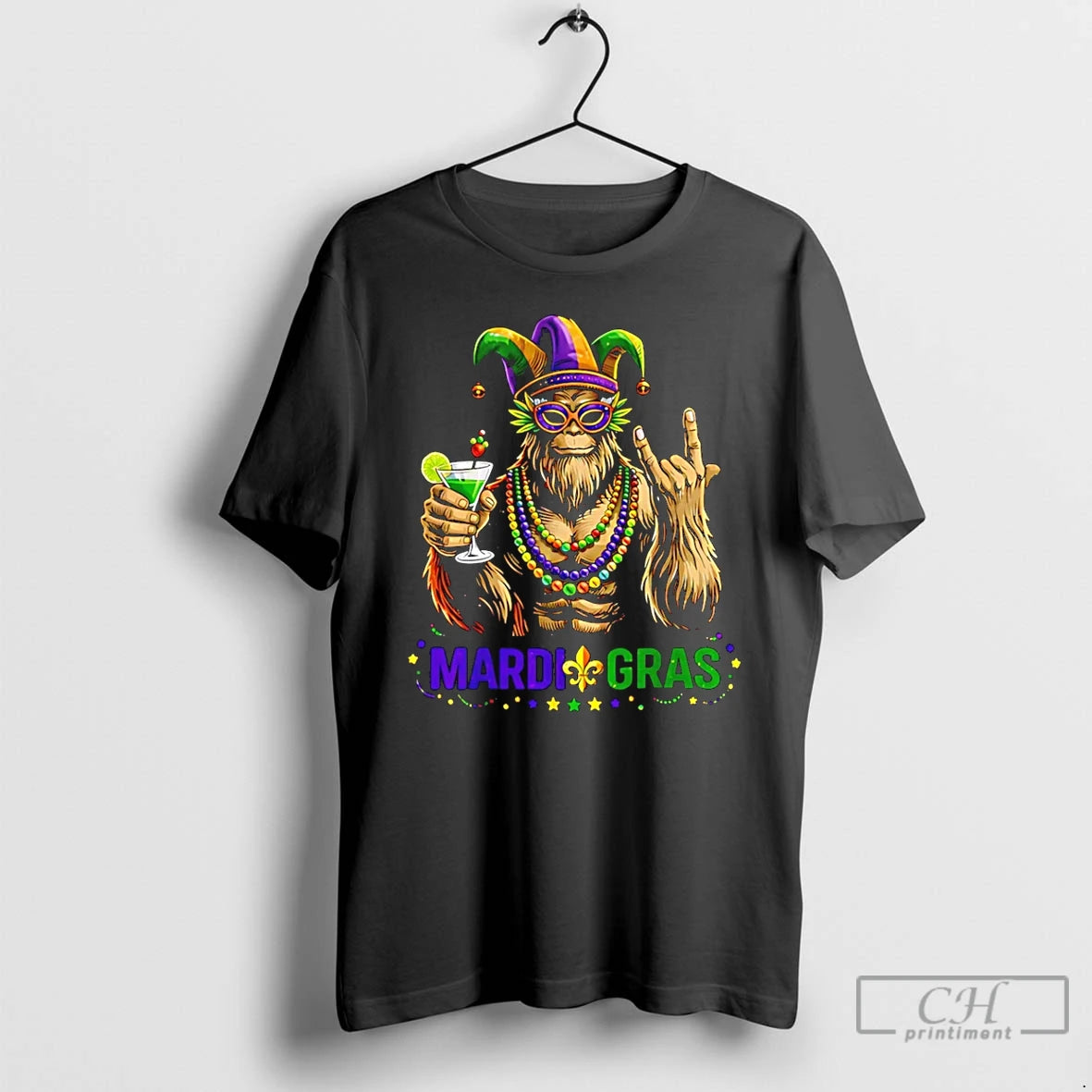 Premium Mardi Gras Bigfoot Rock Sasquatch 2026 T-Shirts, Hoodie, Sweatshirt | RetroVerseTees.com