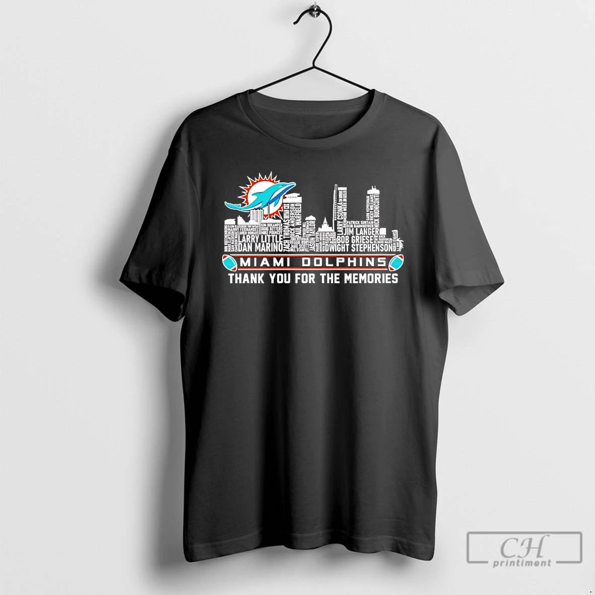 Premium Miami Dolphins Players Names Skyline Thank You For The Memories T-Shirts, Hoodie, Sweatshirt | RetroVerseTees.com