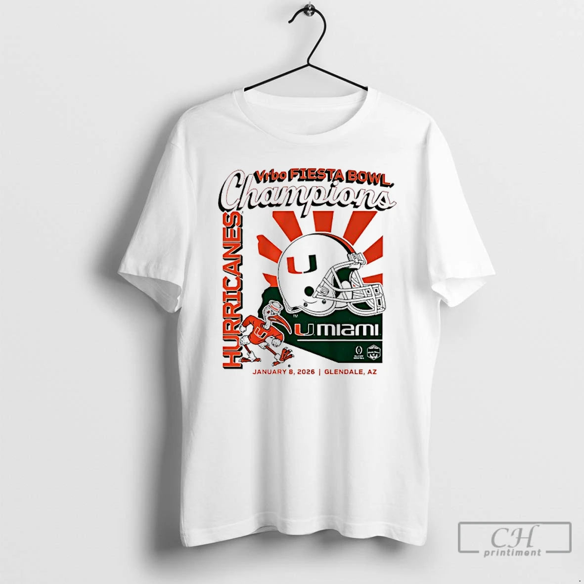 Premium Miami Football Cfp Vrbo Fiesta Bowl Champions Helmet Vintage T-Shirts, Hoodie, Sweatshirt | RetroVerseTees.com