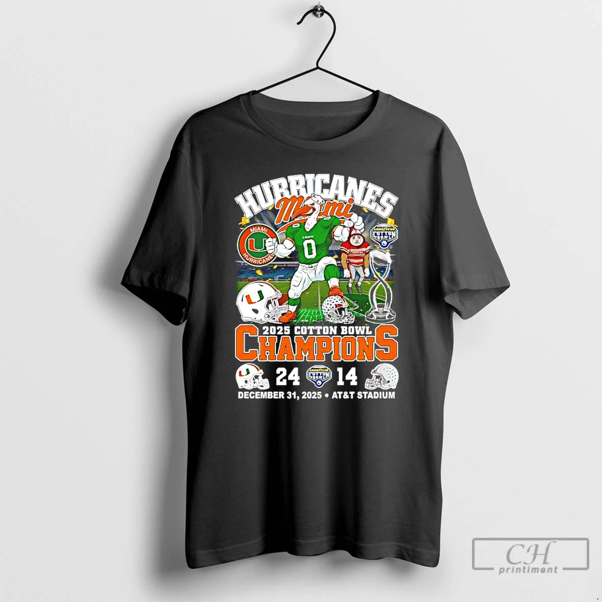 Premium Miami Beat Ohio State 24 14 Win 2025 Cotton Bowl Classic Mascot T Shirts Hoodie, Sweatshirt | RetroVerseTees.com