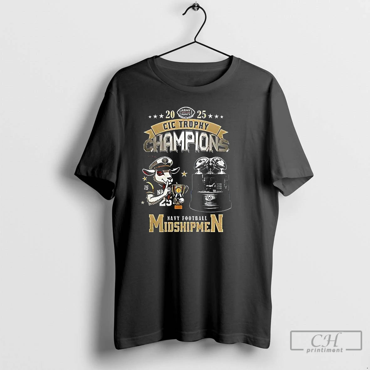 Premium Navy Midshipmen Football Cic Trophy Champions 2025 Mascot T-Shirts, Hoodie, Sweatshirt | RetroVerseTees.com