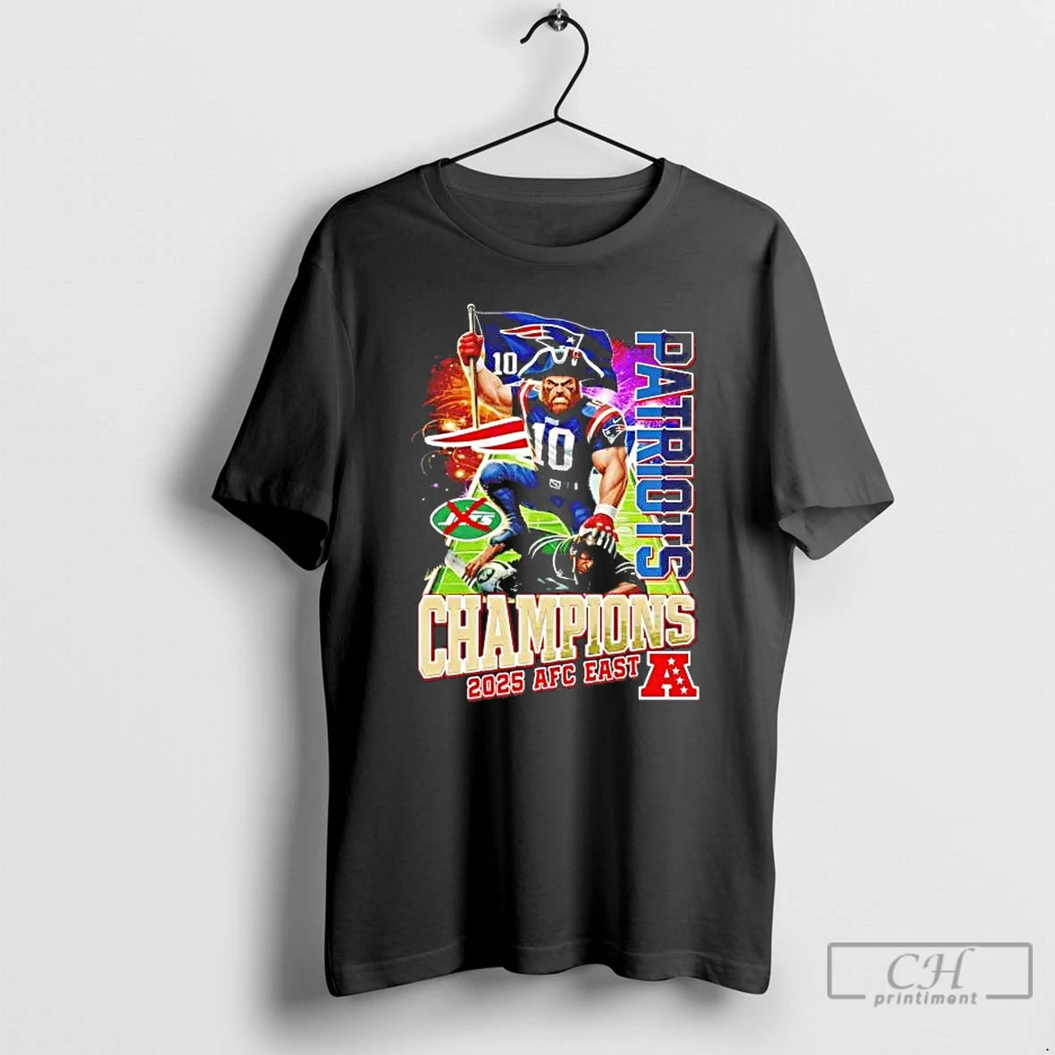 Premium Patriots 2025 Afc East Champions Mascot Flag T-Shirts, Hoodie, Sweatshirt | RetroVerseTees.com