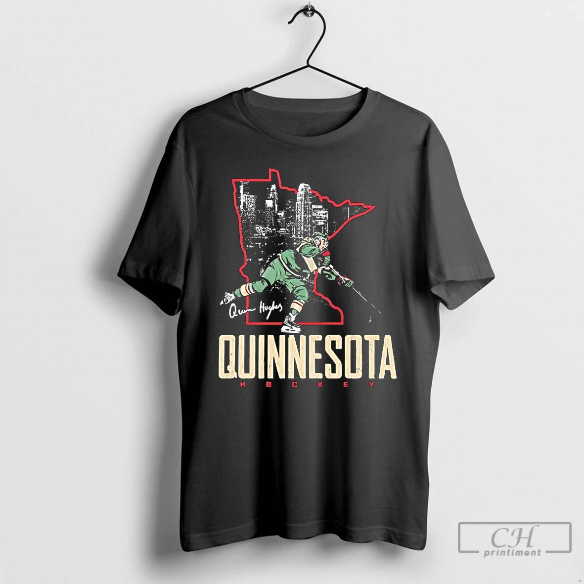 Premium Quinn Hughes Minnesota Wild Hockey Quinnesota Signature T-Shirts, Hoodie, Sweatshirt | RetroVerseTees.com