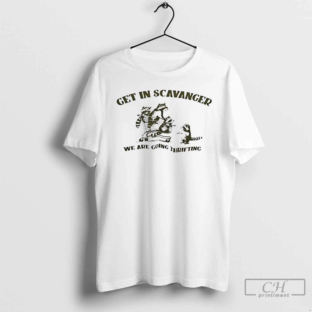 Premium Raccoon Get In Scavanger We Are Going Thrifting T-Shirts, Hoodie, Sweatshirt | RetroVerseTees.com