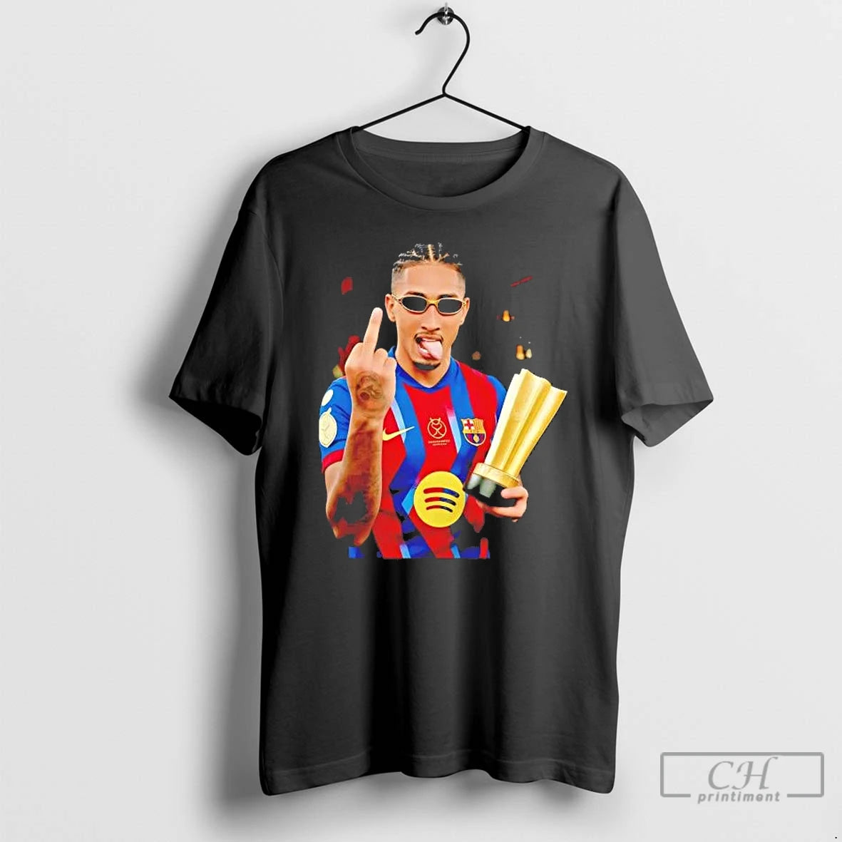 Premium Raphinha Middle Finger Trophy Celebration T-Shirts, Hoodie, Sweatshirt | RetroVerseTees.com