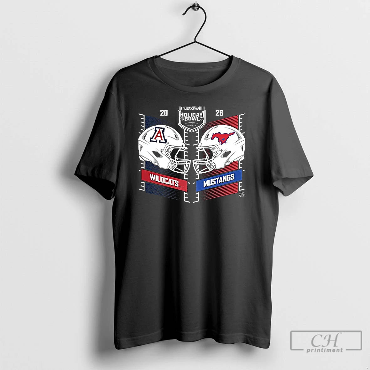Premium Smu Mustangs Vs Arizona Wildcats 2025 Holiday Bowl Helmet T-Shirts, Hoodie, Sweatshirt | RetroVerseTees.com