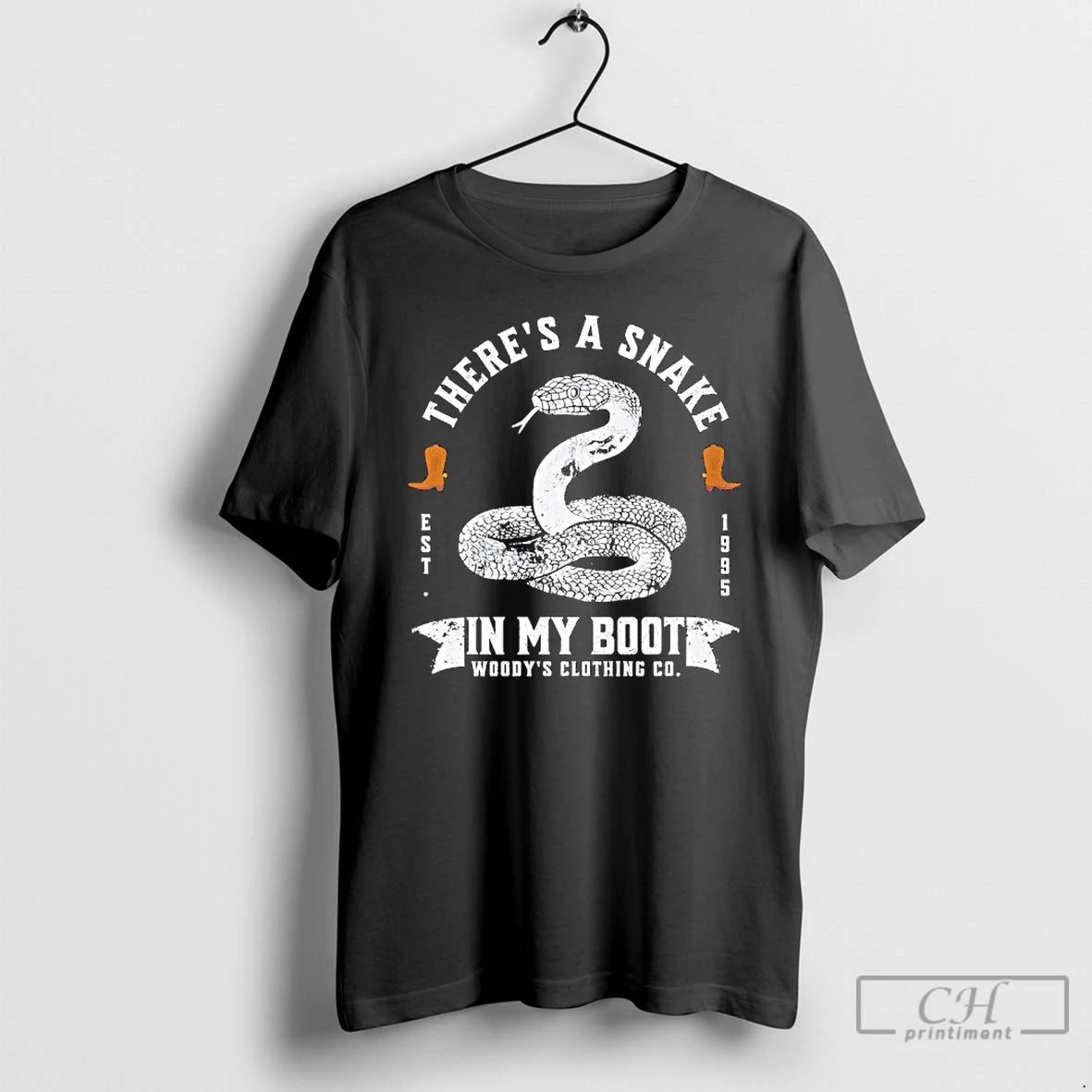 Premium Theres A Snake In My Boot By Woodys Clothing Co T-Shirts, Hoodie, Sweatshirt | RetroVerseTees.com