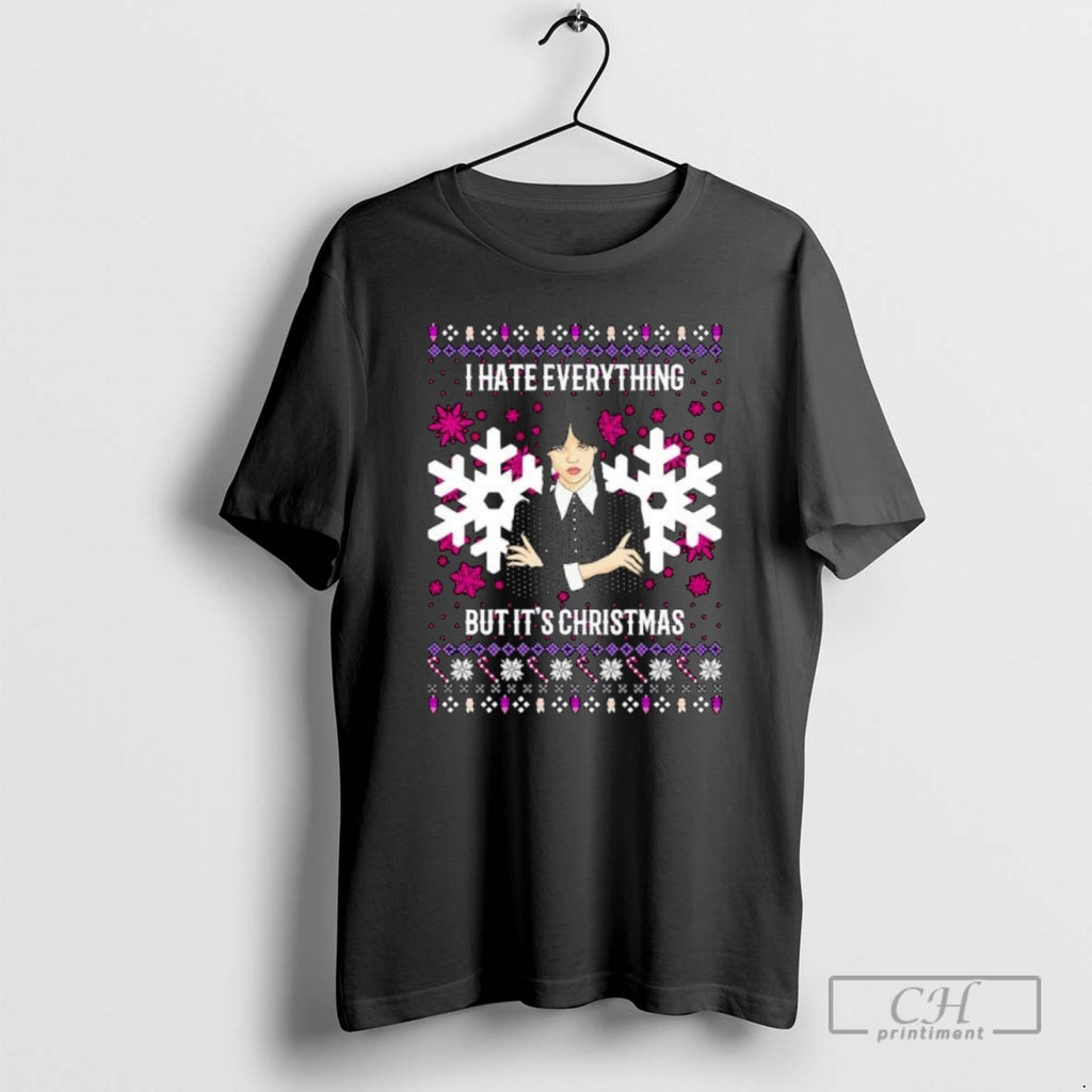Premium Wednesday Addams I Hate Everything But Its Christmas Ugly Christmas Ornaments Shirt Sweater