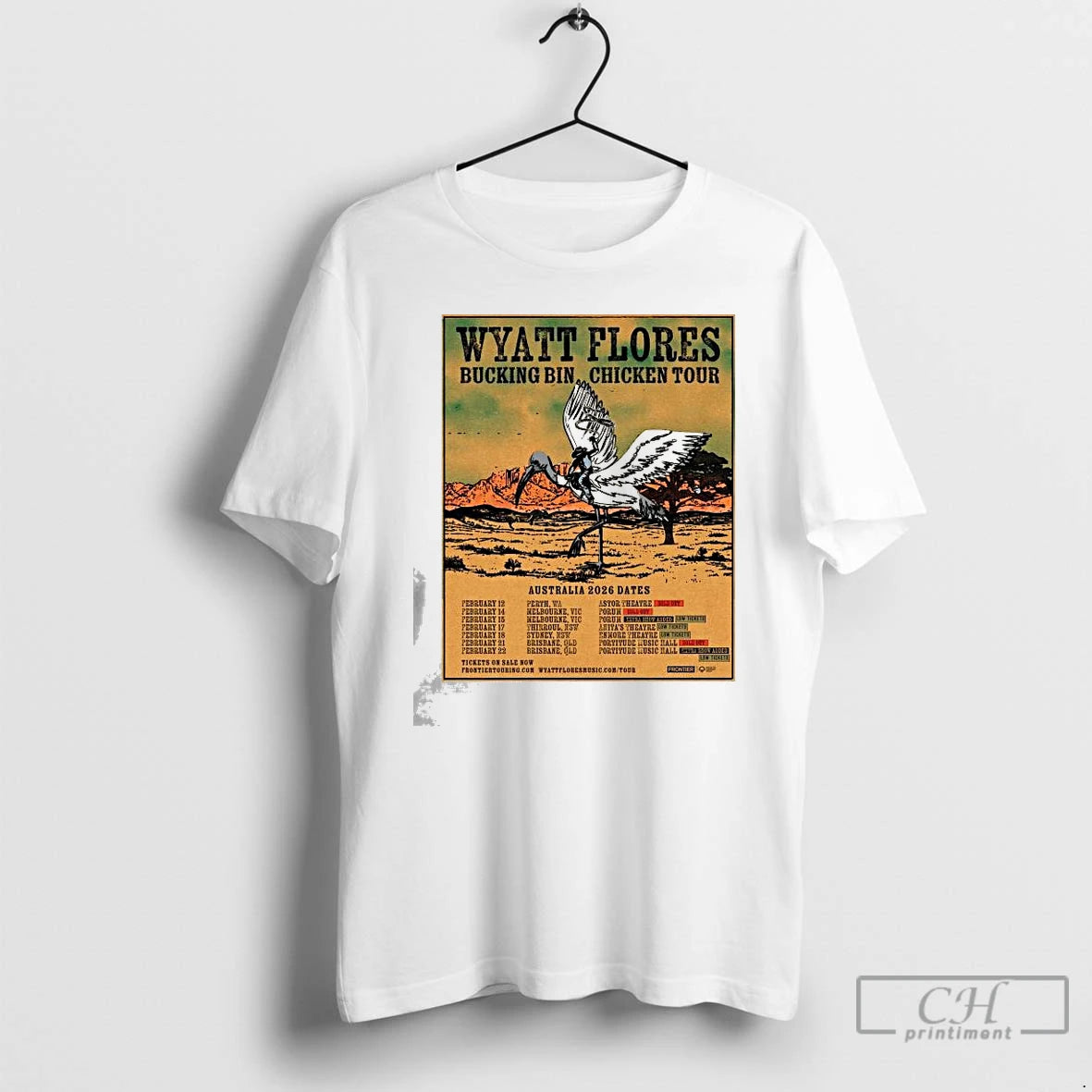 Premium Wyatt Flores Bucking Bin Chicken Tour Australia 2026 Dates T-Shirts, Hoodie, Sweatshirt | RetroVerseTees.com