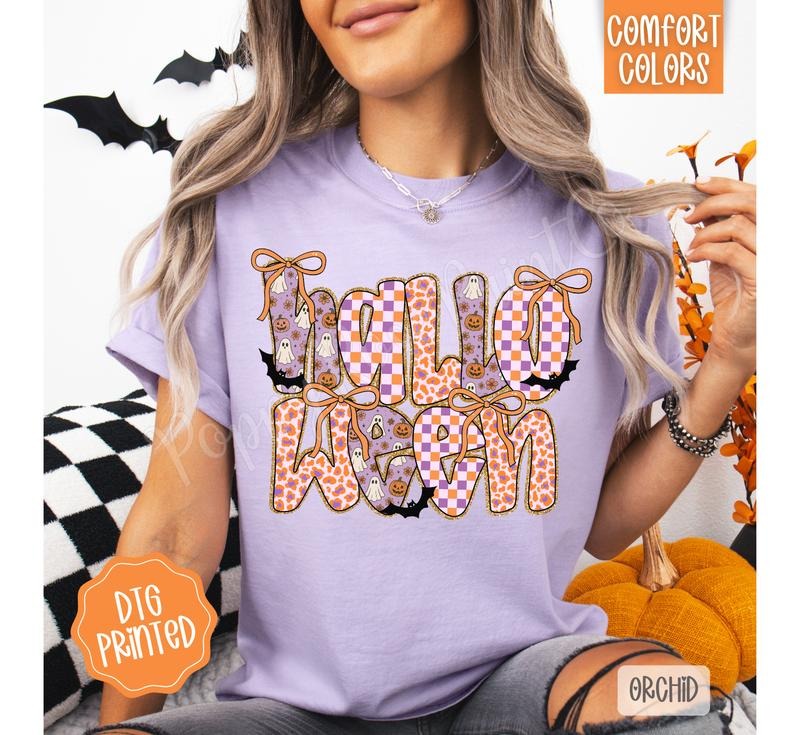 Preppy Halloween Comfort Colors, Trendy Women's Holiday Tshirt Hoodie, Sweatshirt | RetroVerseTees.com