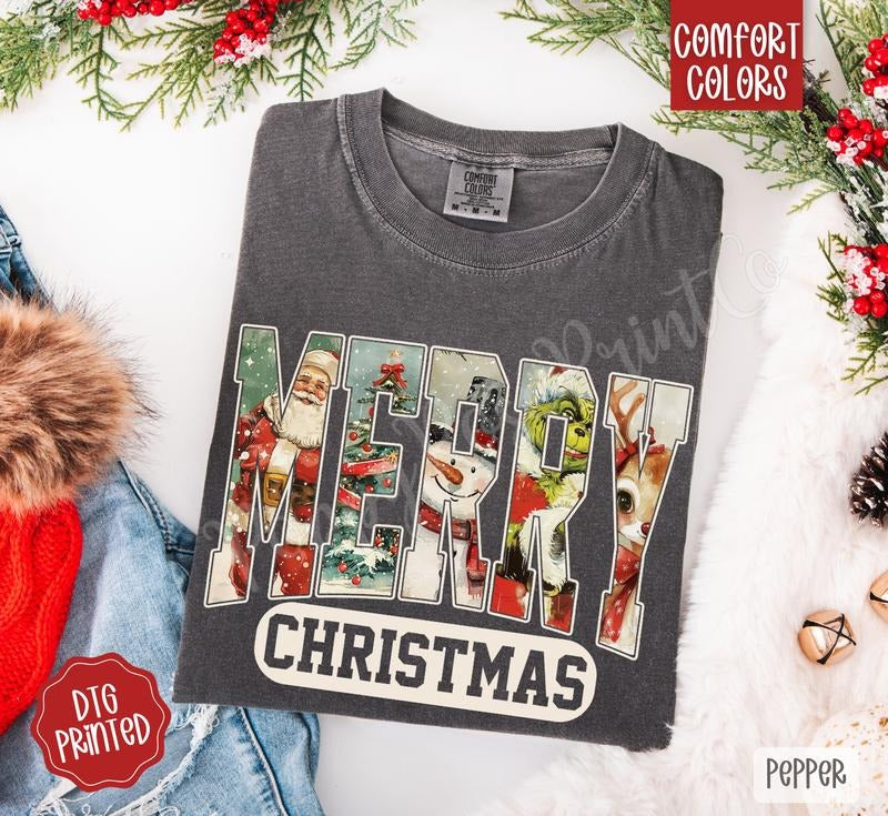 Preppy Merry Christmas Comfort Colors, Trendy Women's Holiday Tshirt style 02 Hoodie, Sweatshirt | RetroVerseTees.com
