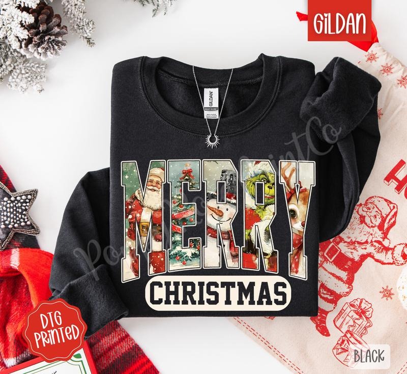 Preppy Merry Christmas Sweatshirt, Trendy Women's Holiday Crewneck style 02 T-Shirts, Hoodie | RetroVerseTees.com
