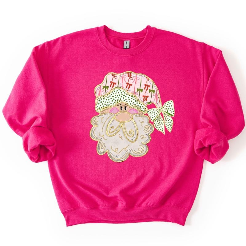 Preppy Santa Sweatshirt, Coquette Santa Christmas Sweatshirt T-Shirts, Hoodie | RetroVerseTees.com