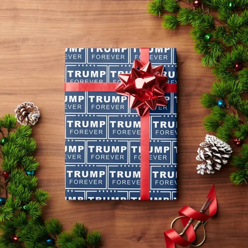 President Donald Trump Forever Blue Christmas Wrapping Paper T-Shirts, Hoodie, Sweatshirt | RetroVerseTees.com